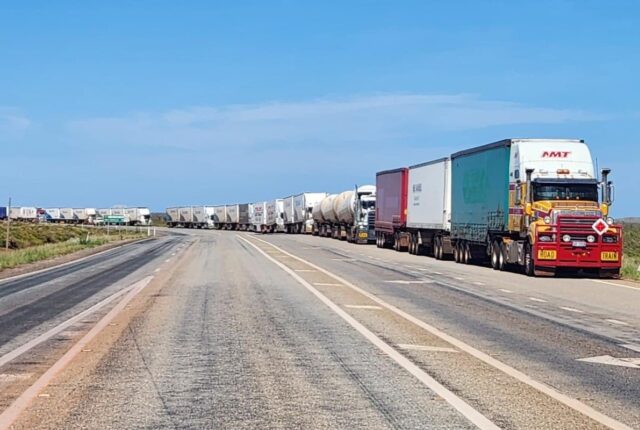 trucks stuck in highway traffic
